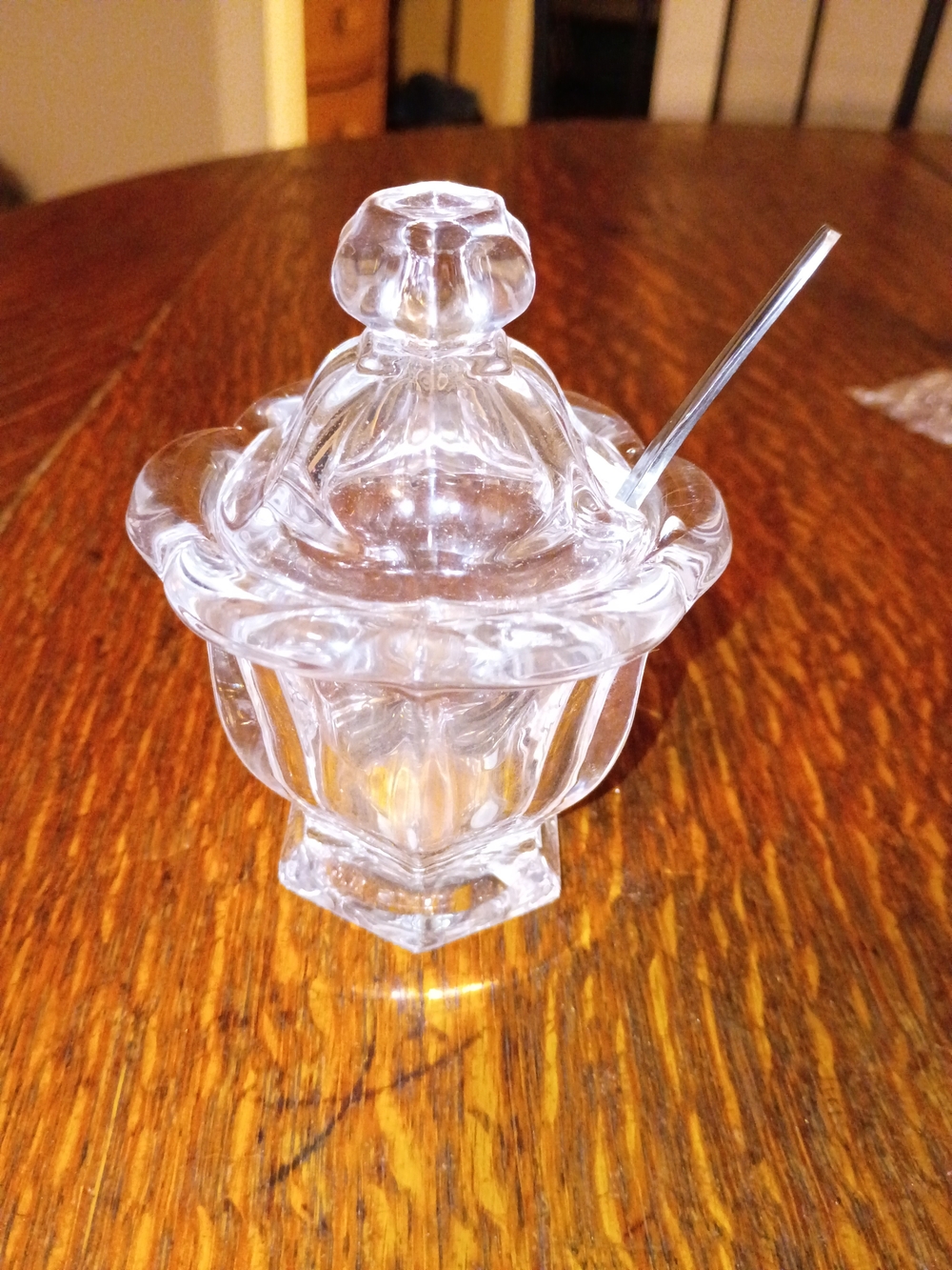 Clear Crystal Glass Sugar Bowl with Lid and Spoon - Transparent